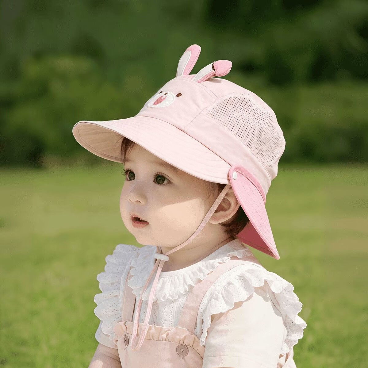 wua·wua儿童帽子春夏季透气薄款防晒帽男女宝宝可爱卡通户外遮阳帽渔夫帽 立体卡通双檐黄 1-5岁头围46-52cm)