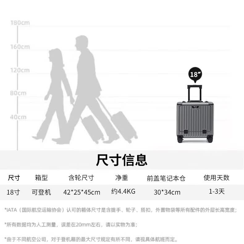 Walker Shop品牌行李箱男前开盖登机箱小型密码铝框横款旅行箱多功能密码箱女 枪灰色 18英寸 【登机箱/顺丰快递】