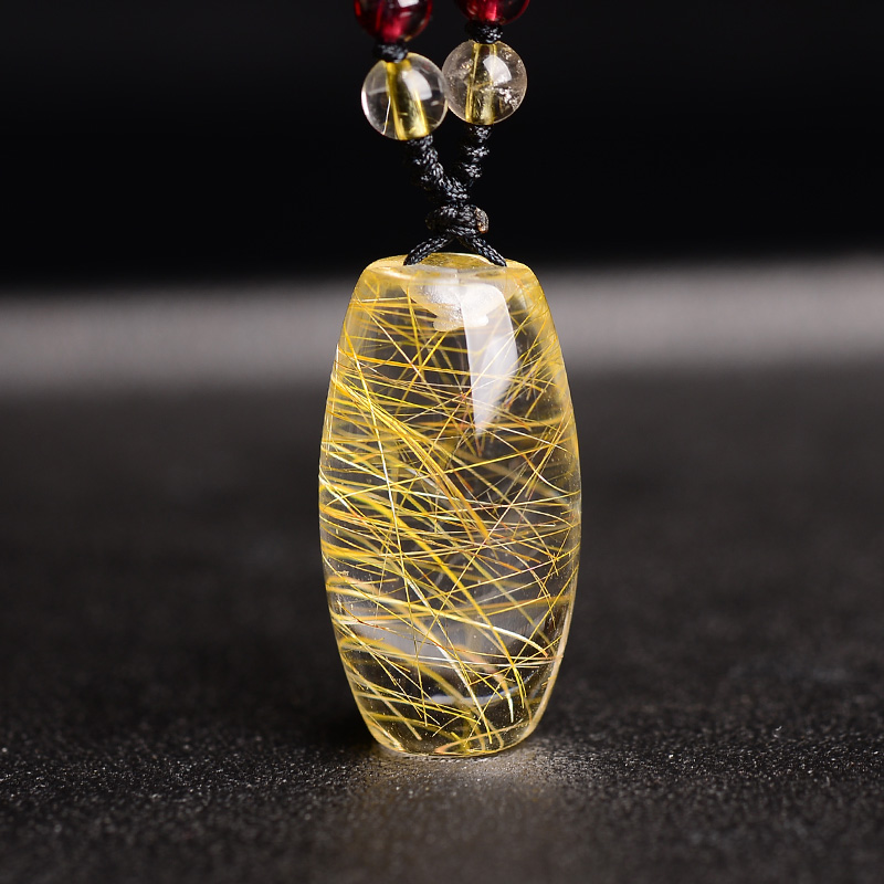 慈灵阁 满发金发晶转运珠吊坠立体柱原石水晶项链发晶饰品礼物男女