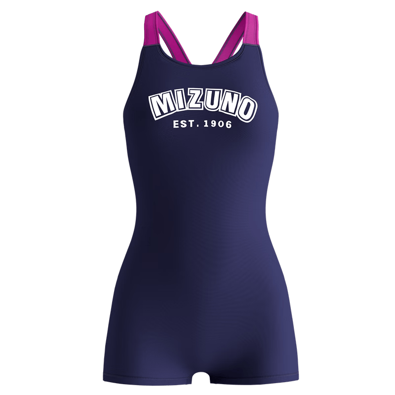美津浓（MIZUNO）儿童泳衣女连体平角专业训练初学泳装柔软贴合游泳装备AB401蓝160