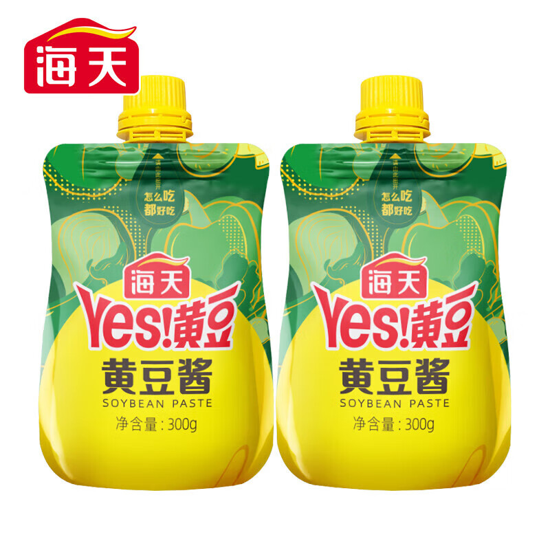 海天黄豆酱挤挤袋拌面下饭东北大酱手抓饼配料 黄豆酱300g*2袋装