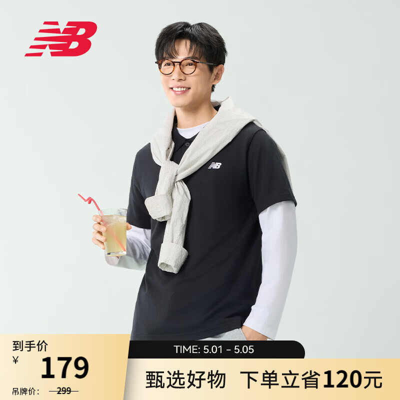 NEW BALANCE NB官方夏季男款时尚透气短袖休闲百搭舒适POLO衫 BK MT51519 L