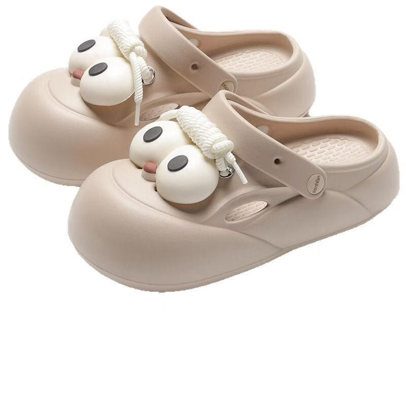 小狗贝格厚底洞洞鞋女款2025新款夏季外穿防滑防臭海边沙滩鞋增高eva凉拖 卡其裸鞋 40 4041（卡码拍大一码）