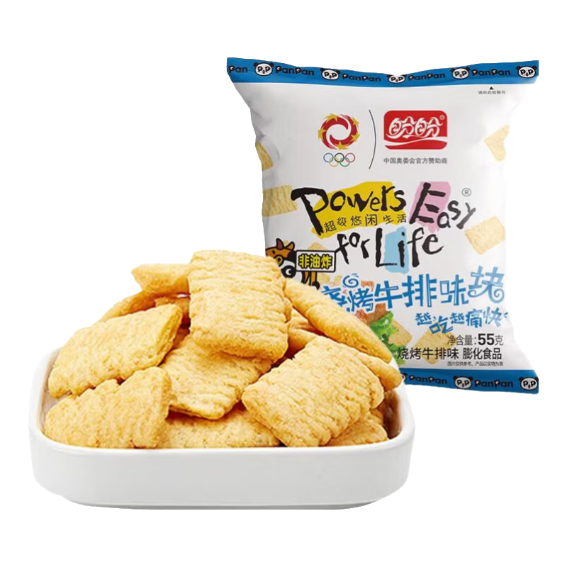 盼盼麦香鸡味块休闲膨化零食品办公室下午解馋点心非油炸0反式脂肪酸 【烧烤牛排味】 55g*6包