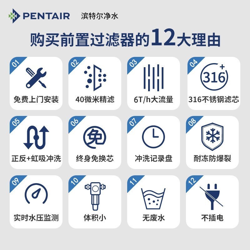 滨特尔（pentair） 净水器家用前置过滤器大通量家用全屋自来水管道过滤器虹吸正反冲洗 B140-B1104全屋前置过滤器