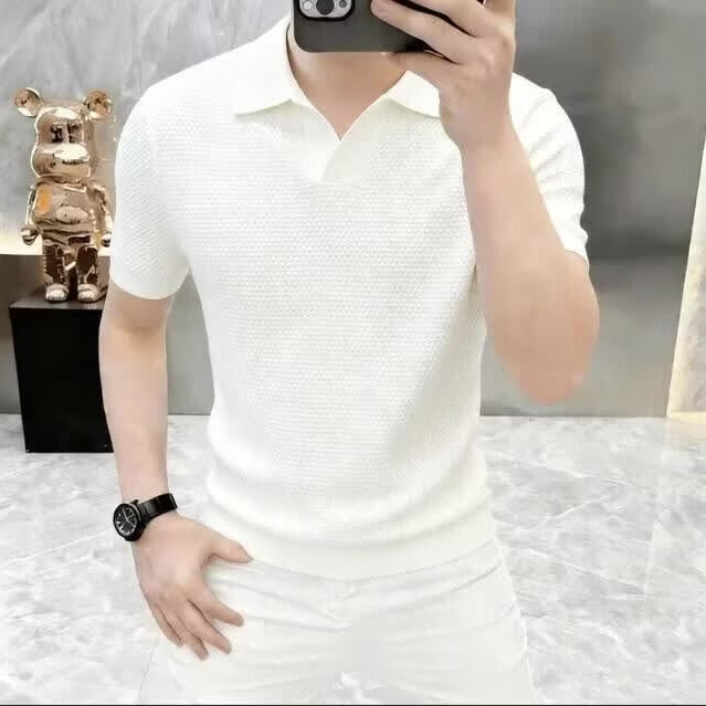 【专柜品质】夏季新款老钱风男士短袖T恤polo衫商务休闲纯色上衣 白色 XL 建议130-149斤