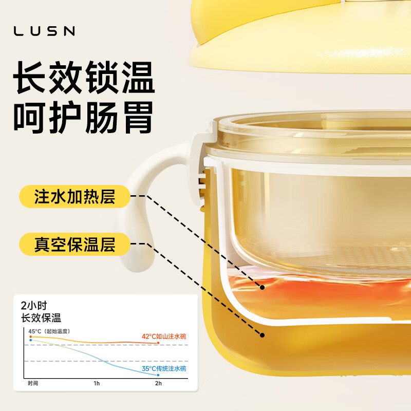 LUSN婴儿辅食碗注水保温碗316L不锈钢碗儿童餐具恒温吸盘婴儿碗汤碗 【316L不锈钢内胆】-奶油黄螃蟹注水碗 【316L材质 感温变色】