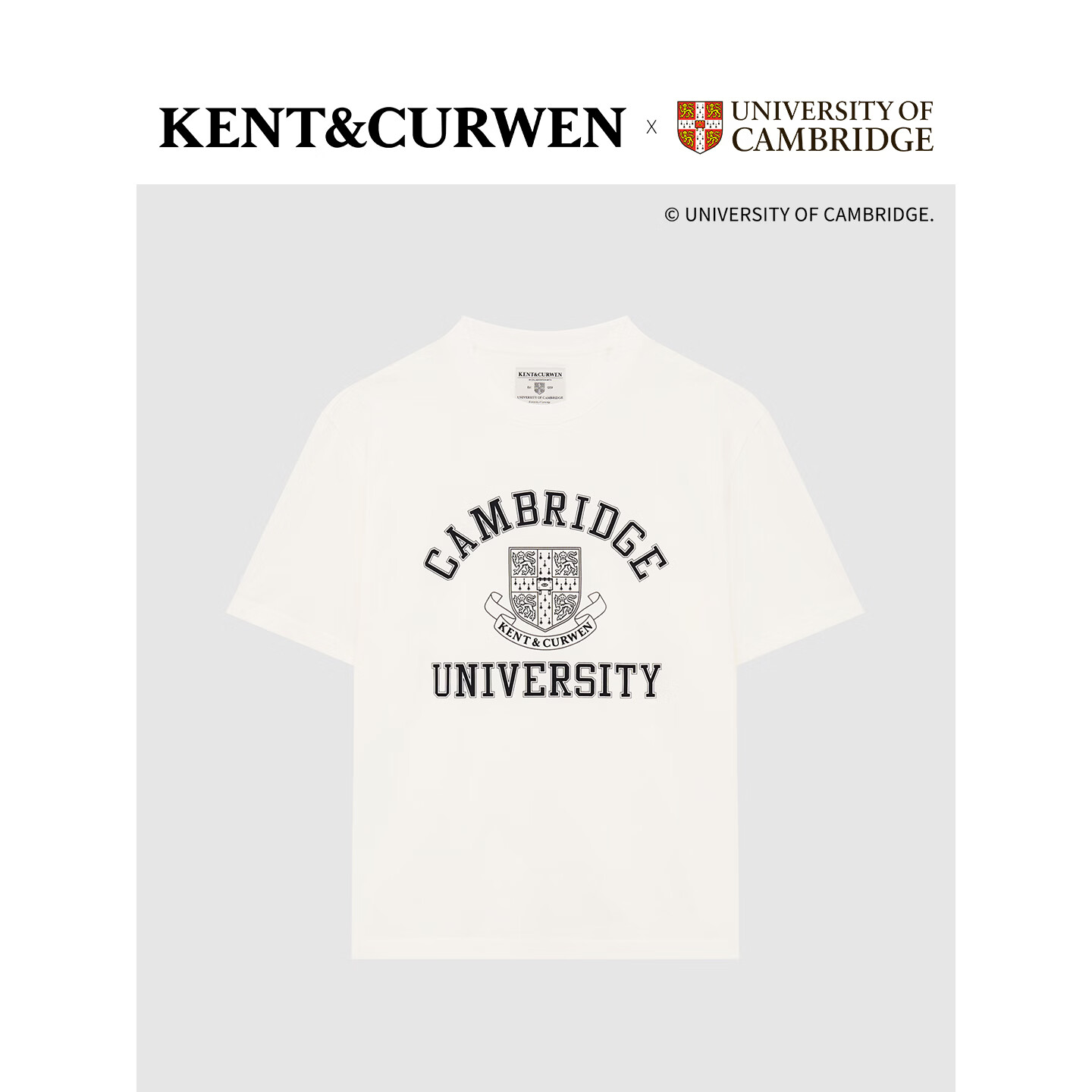 KENT&amp;CURWEN肯迪文剑桥联名系列26春夏男士纯棉胶印宽松短袖T恤七夕礼物 白色40 S (170/92A)