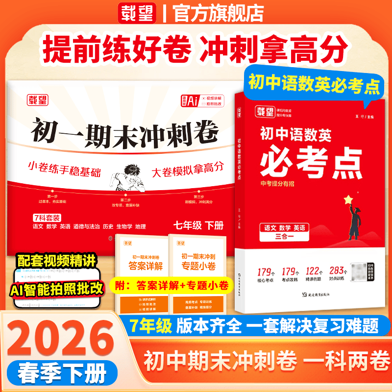 2026春期末冲刺卷七年级下册八年级初一初二精准考点全科提分期末总复习期末冲刺100分复习八年级期末冲刺100分七年级下册试卷 七年级下册【期末冲刺试卷+语数英必考点】 浙江
