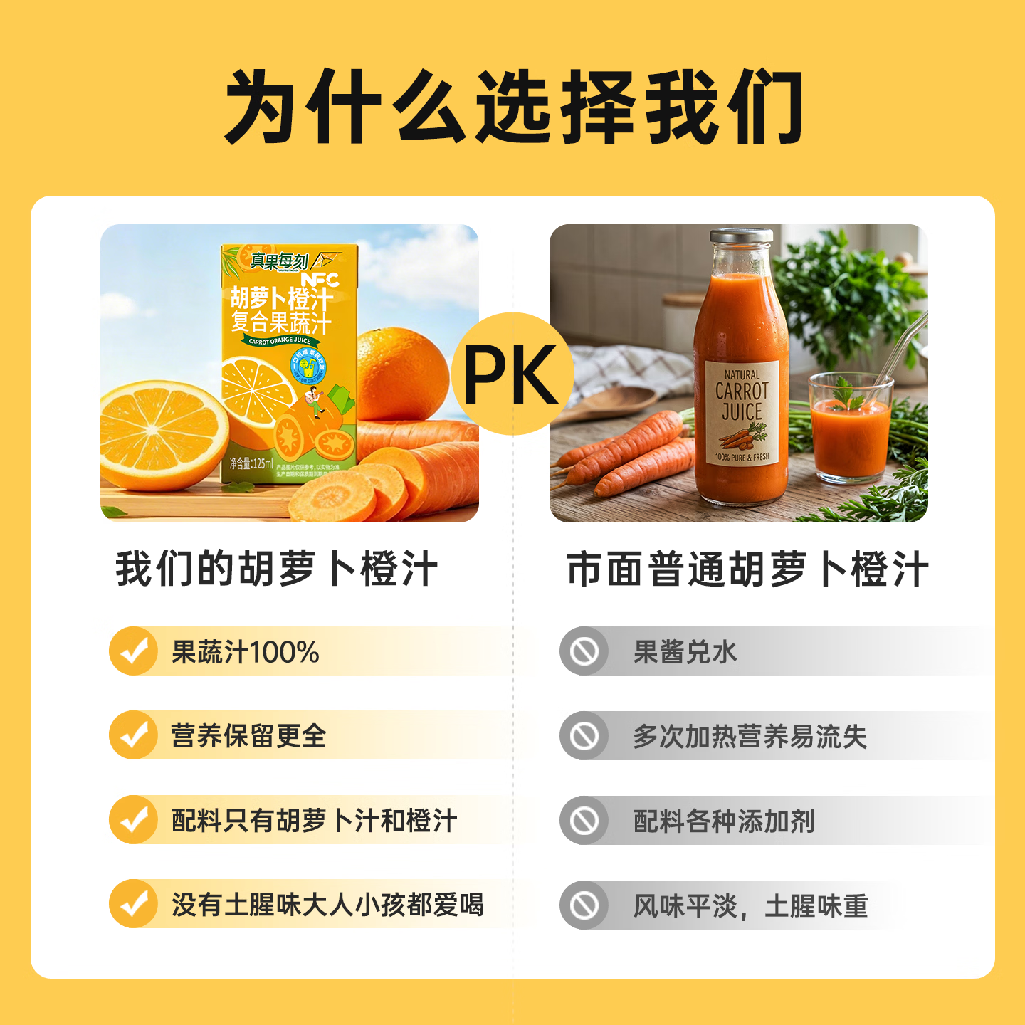 真果每刻胡萝卜橙汁100%复合果蔬汁儿童果汁饮料好喝0脂 125ml*12盒整箱
