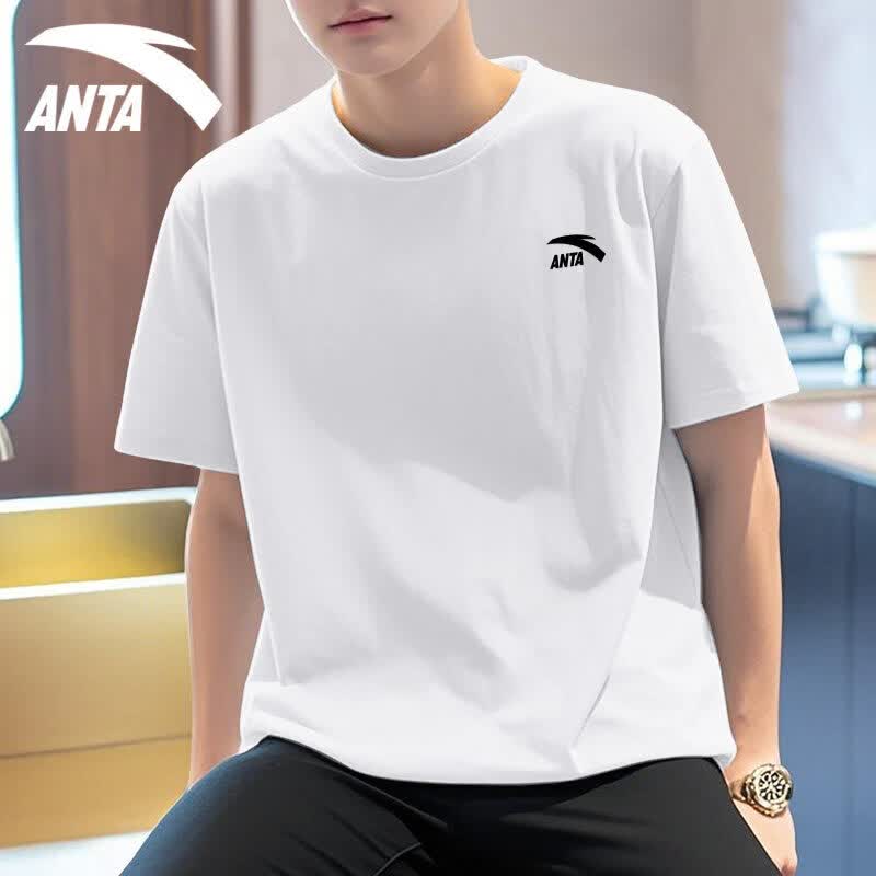 安踏(ANTA)短袖男t恤2026夏季新款纯棉透气圆领宽松潮流简约休闲运动上衣 纯净白(92%棉) S /165(90-100斤)
