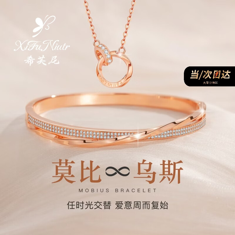 希芙尼 XIFU NIUTR轻奢莫比乌斯环项链女锁骨链小众奢侈新款送女友520情人节礼物 莫比乌斯环项链+手镯-玫瑰金【当/次日达】
