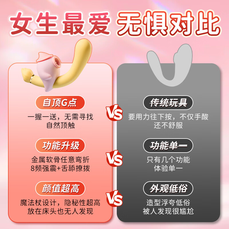 姬欲（JIUUY）震动棒女用自慰器舌舔阴蒂刺激神器按摩棒成人情趣性用品玩具高潮 粉黄