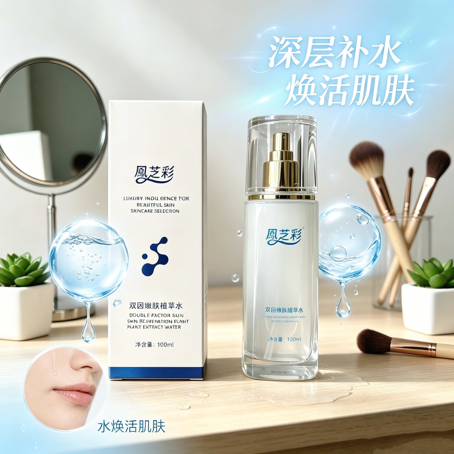 凤芝彩双因嫩肤植萃水补水保湿提亮肤色控油收缩毛孔爽肤水乳精粹水美妆