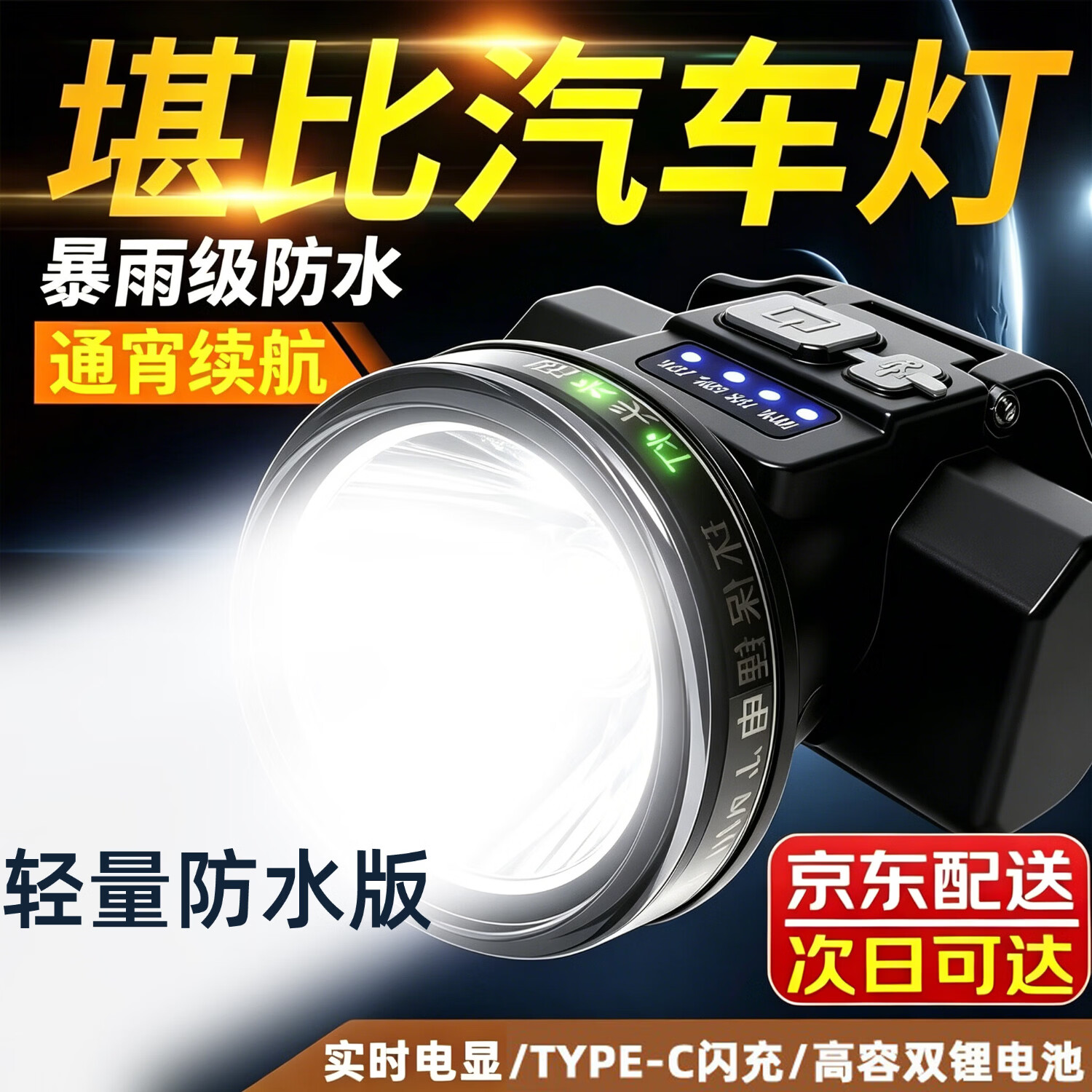 曼戈途头灯P90超亮强光超长续航户外充电聚光防水头戴式手电筒工地矿灯 标准版-白光T6高亮12-40小时 电量显示/超大容量电池/暴雨级防水