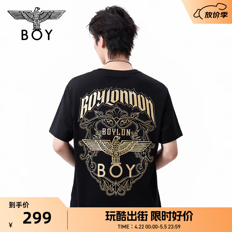 BOY LONDON烫金黑色休闲时尚街头潮牌短袖夏季男女同款T恤N01059 黑色 S