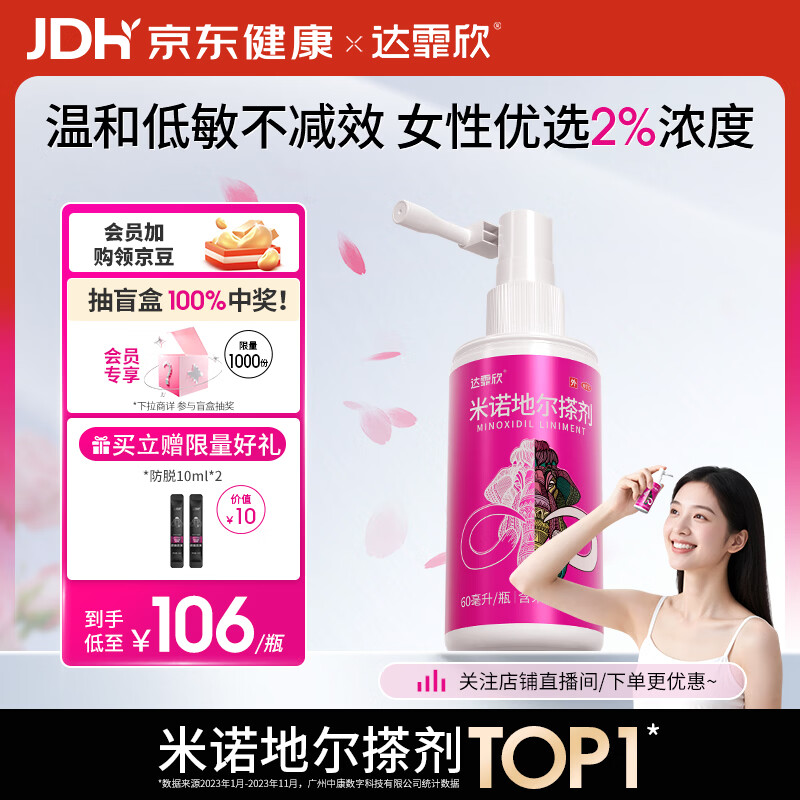 【推荐买3】达霏欣2%米诺地尔酊搽剂60ml瓶生发液女士宽发缝防脱生发发际线脱发斑秃达菲欣米洛地尔自营
