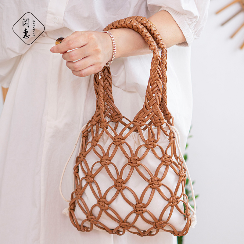 diy手工制作包包七夕礼物 皮绳网兜包手工编织包包diy材料包夏季自制