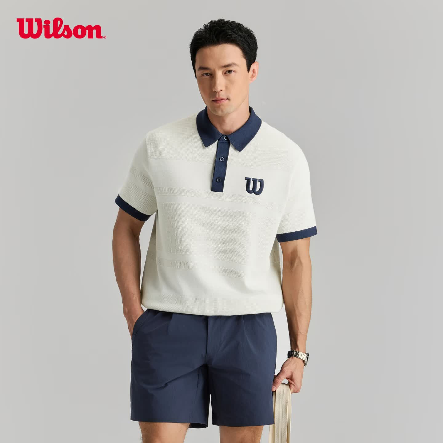 威尔胜（Wilson）WSP系列 26夏季新款男士经典复古柔软毛织工艺网球运动短袖POLO衫 石头色-WM00376T002001 L