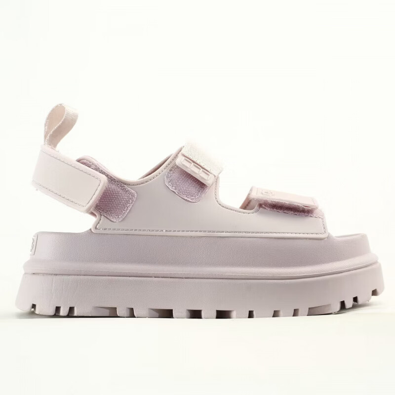 UGG EVERSHEEPSKINS2026新款夏季女士一字带炫金魔术贴厚底凉鞋时尚女鞋外穿沙滩拖鞋 UGG同款石英粉 39