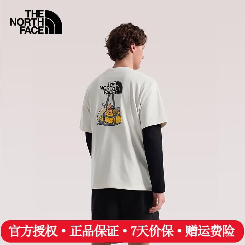 The North Face北面短袖T恤男女情侣26春夏新款户外运动舒适透气棉印花半袖8GVP QLI/米白色 L /175/100A