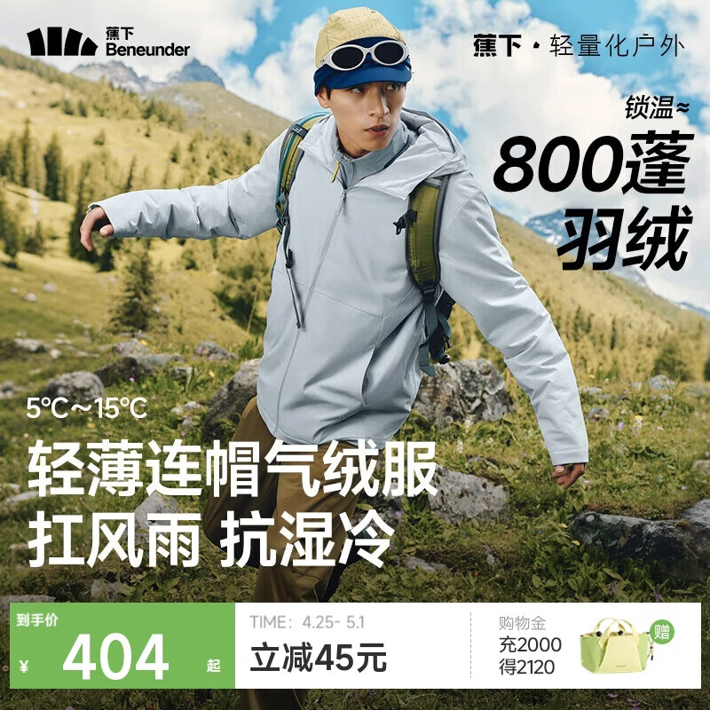 蕉下（beneunder）气绒服男士秋冬季保暖连帽轻薄夹克外套户外CL233薄灰蓝L