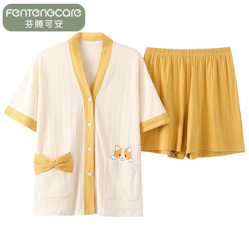芬腾可安（FENTENGCARE）【A】女士夏季短袖睡衣套装短裤学生少女孕妇可穿舒适棉 2884【30棉含量】 XXL