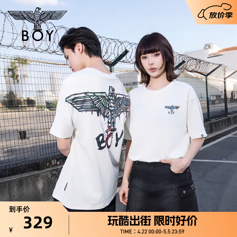 BOY LONDON【艺术家涂鸦】夏男女同款高街潮牌针织短袖T恤N01911 米白色 XS