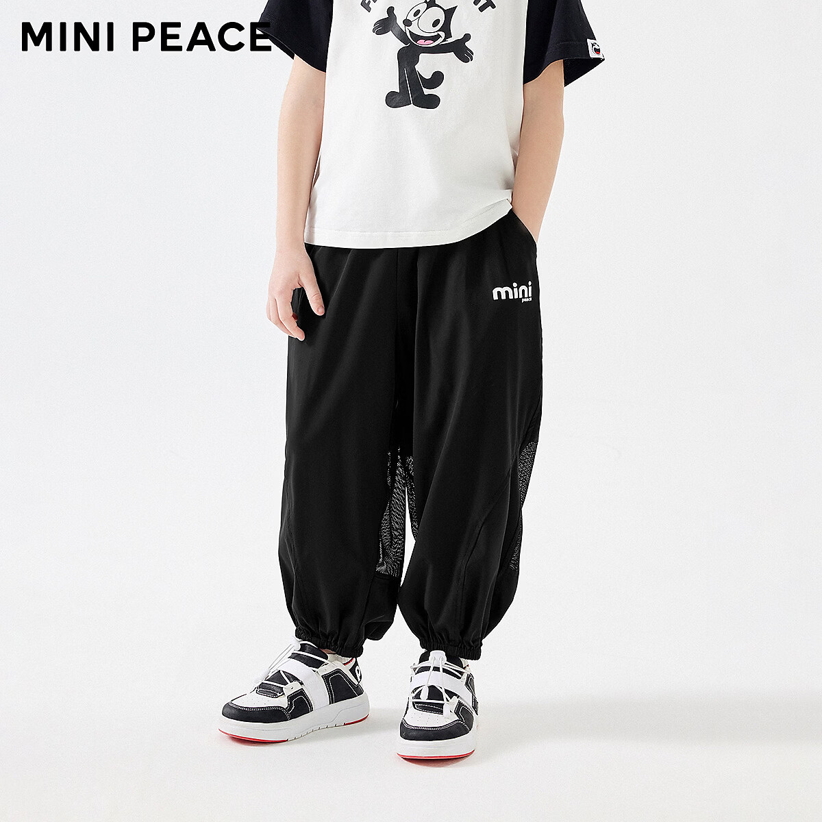 MiniPeace童装男童物理防蚊裤夏季防晒凉感网眼透气儿童运动裤中大童 黑色 120 cm