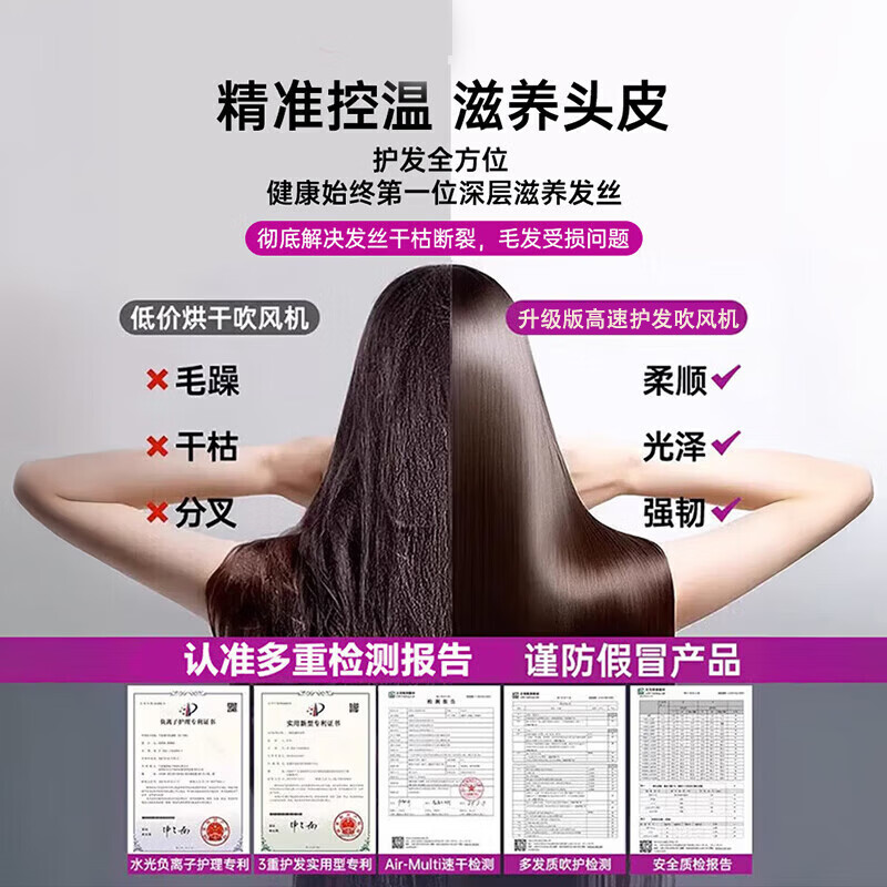 徕芬瑞悦吹风机女士专用不伤发 大功率高效速干护发电吹风机 吹头发家用男士 冷热风 送吹风机挂架 玫红色-磁吸顺滑单风嘴【80亿水润负离子|超护发】 线长1.7米 | 国家3C认证 | 超护发速干