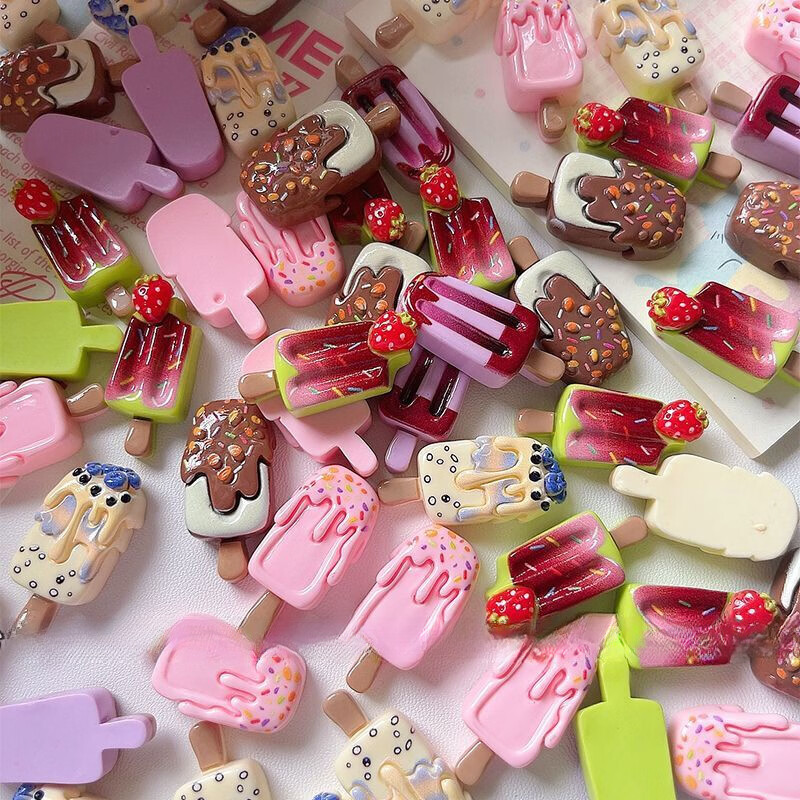 微缩雪糕2026仿真老棒冰冰淇淋食玩饰品配件奶油发夹水杯鞋花手工 老棒冰雪糕食玩【随机发货】 100个