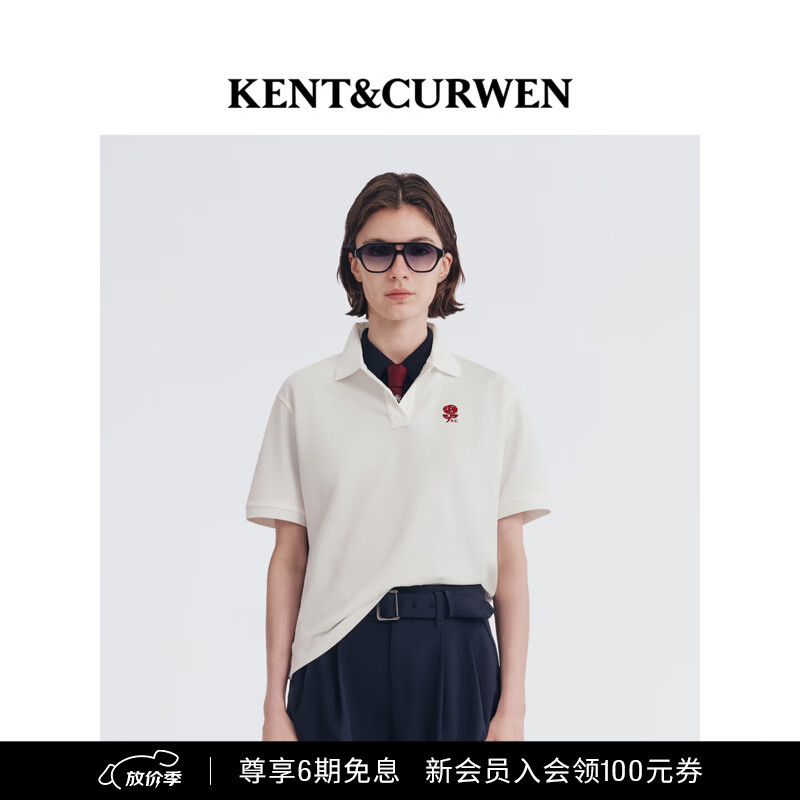 KENT&amp;CURWEN肯迪文2026春夏新品玫瑰系列女士纯色刺绣翻领POLO衫 白色40 M (165/86A)