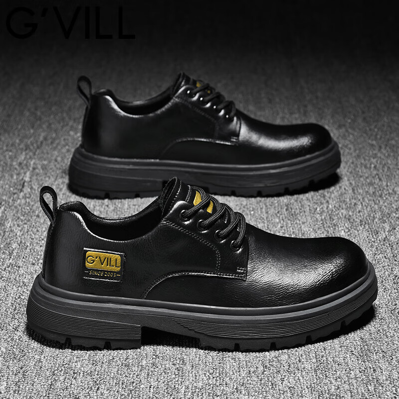 贵之步G'VILL皮鞋男士春秋季新款英伦商务休闲男鞋西装正装鞋百搭鞋子男 黑色 42
