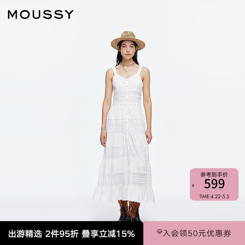 moussy 新品波西米亚风度假吊带连衣裙女028ISZ33-1301 010白色 M
