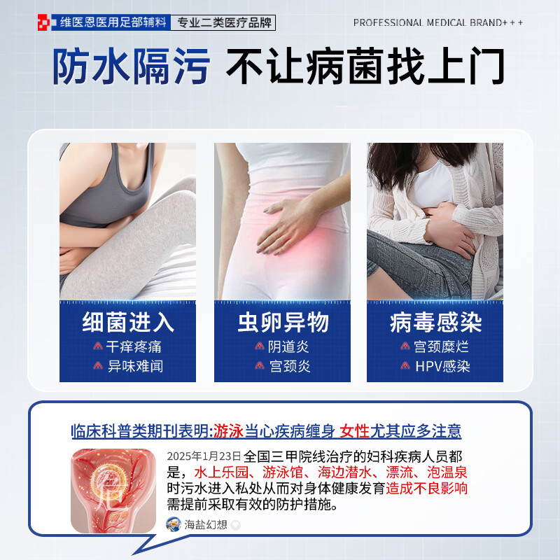 Vendvia医用游泳防水私密保护贴无菌保护贴温泉隔菌感染神器女性泡澡女童 均码(80-160斤)【10片】加大单片独立装 医用级别游泳贴私处进口硅凝胶