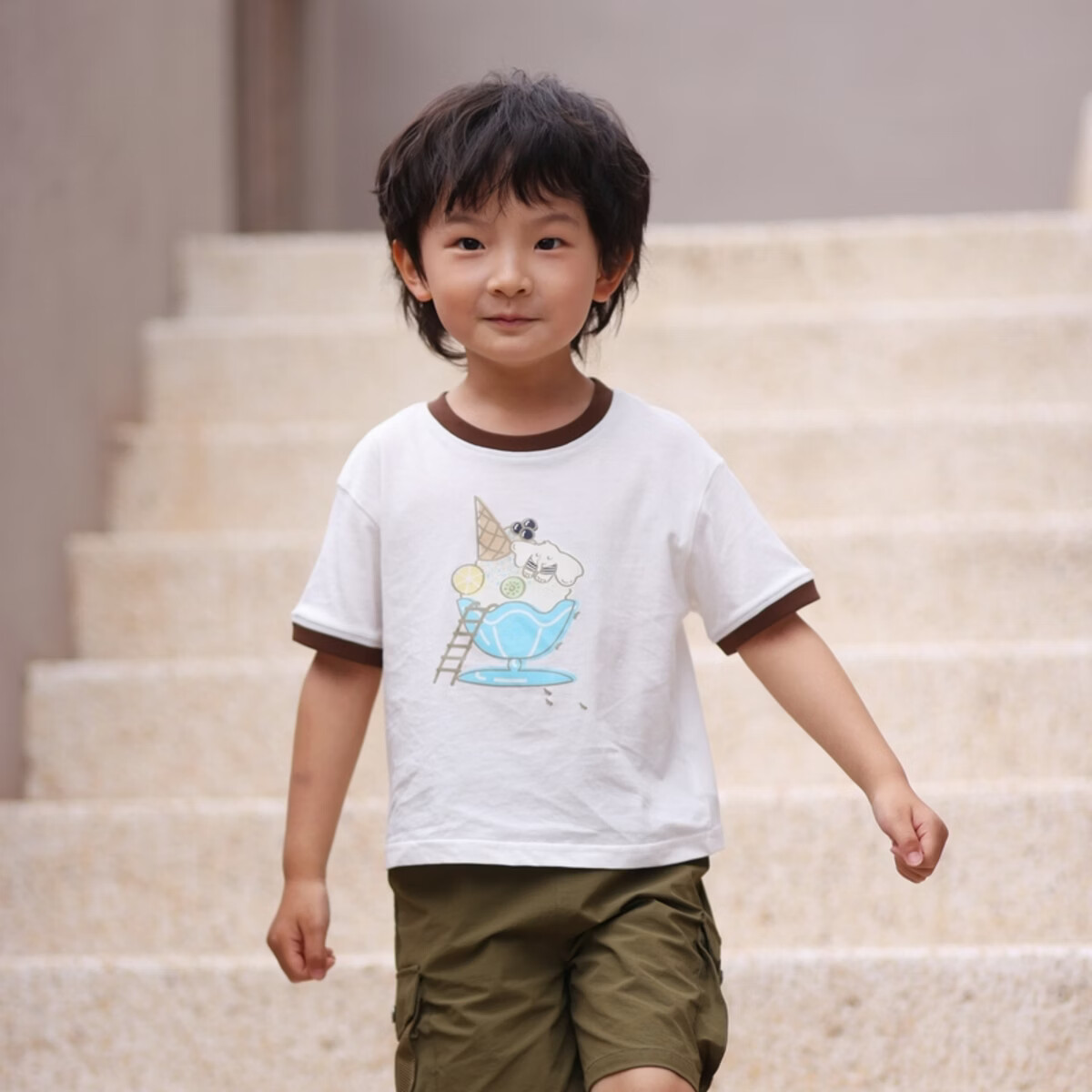 丽婴房（Les enphants）【商场同款】儿童T恤儿童短袖T恤夏季短袖上衣2026夏棉T恤 米白 130 cm