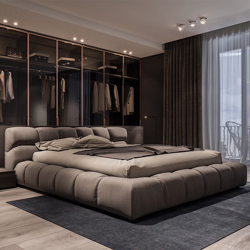 baxter云朵床法式奶油风床意式简约真皮泡芙床轻奢网红仙女床 牛皮床