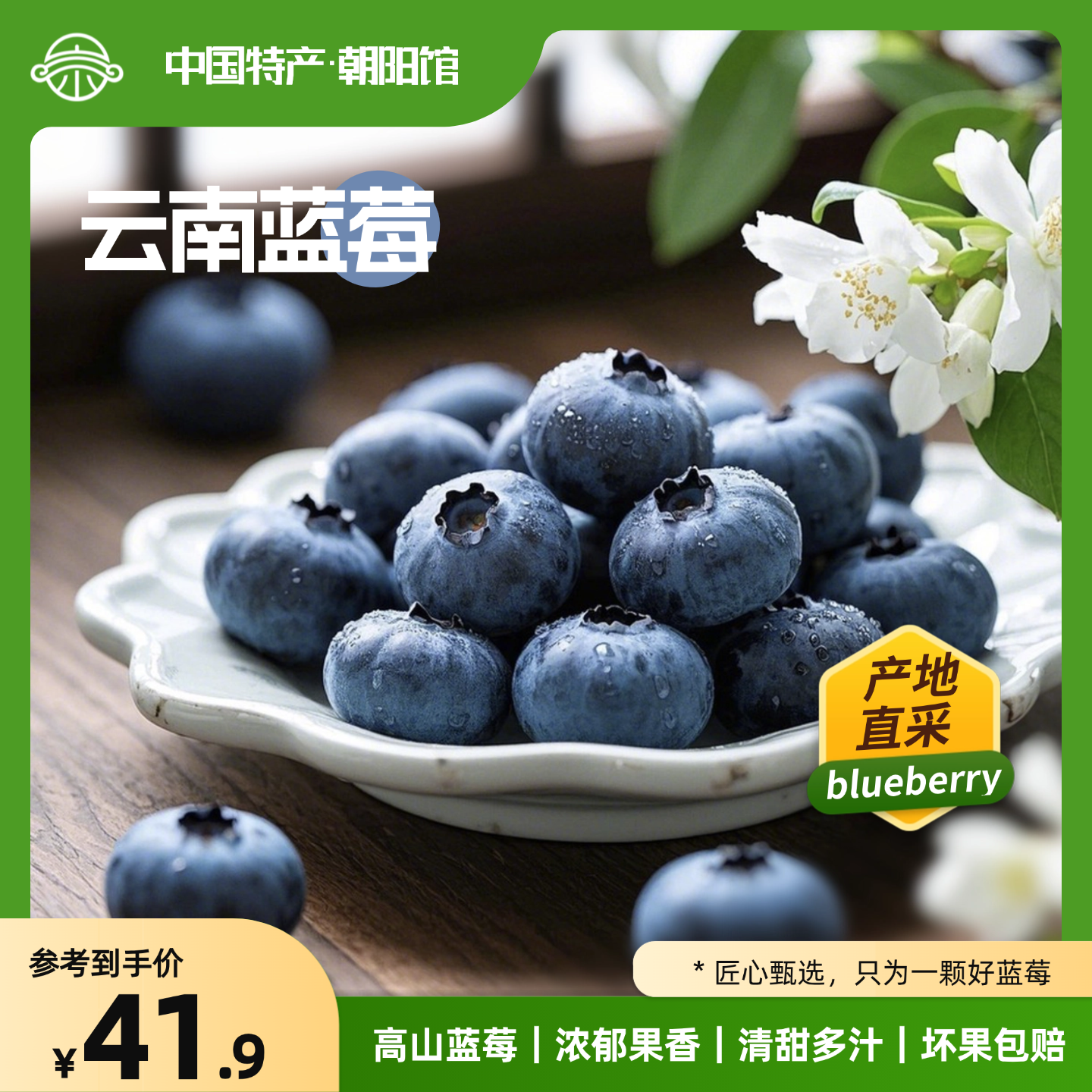 【云南特产】正宗云南高山蓝莓新鲜蓝莓 12mm 15mm应季新鲜水果 【经济实惠】100g *8盒｜12mm+