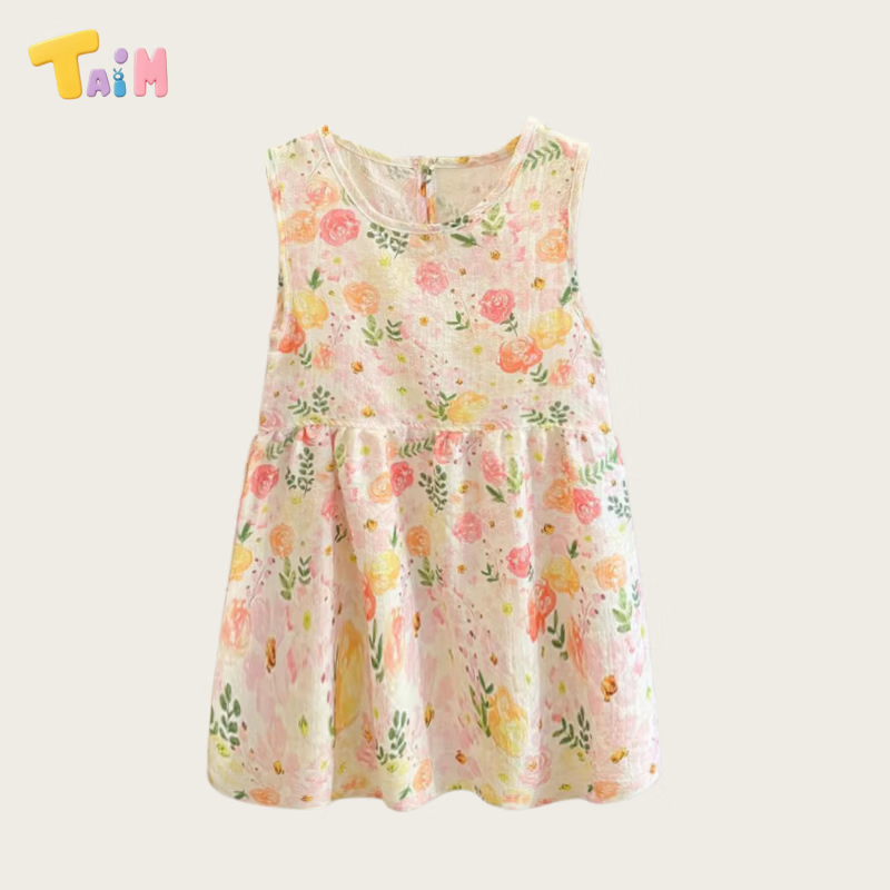 TAIM女童夏季薄款连衣裙儿童宽松无袖背心裙宝宝碎花公主裙 五彩花 80 cm