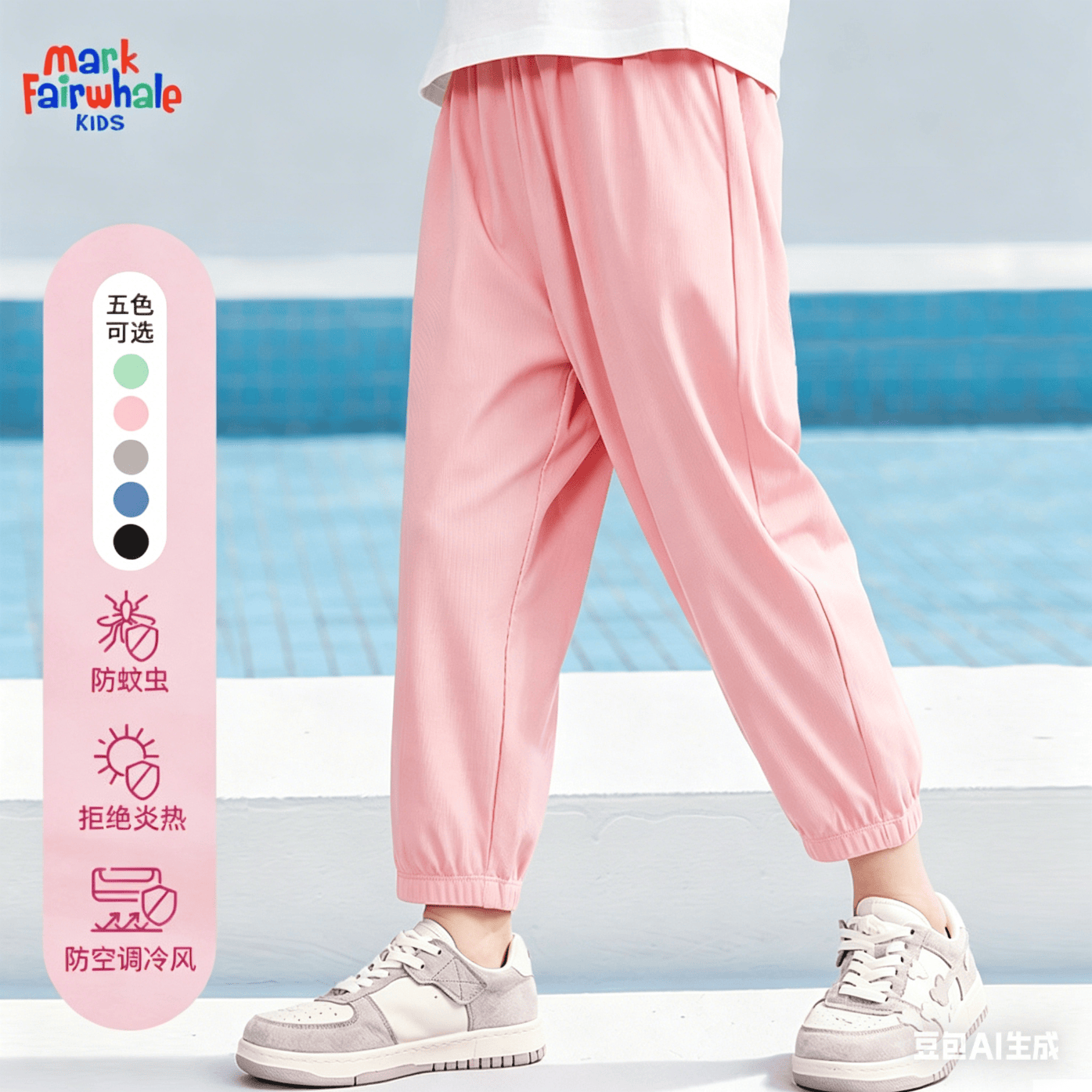马克华菲（MARK FAIRWHALE）2026儿童防晒速干裤男童夏季新款网眼透气裤子女童休闲防蚊裤薄 纯色粉色 150
