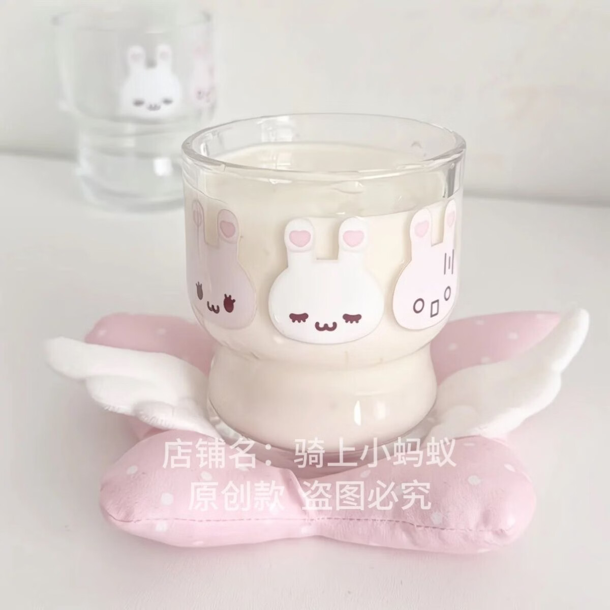 【原创实拍】现货洗衣兔杯咖啡可爱玻璃杯牛奶杯萌物粉色水杯家用 粉白杯