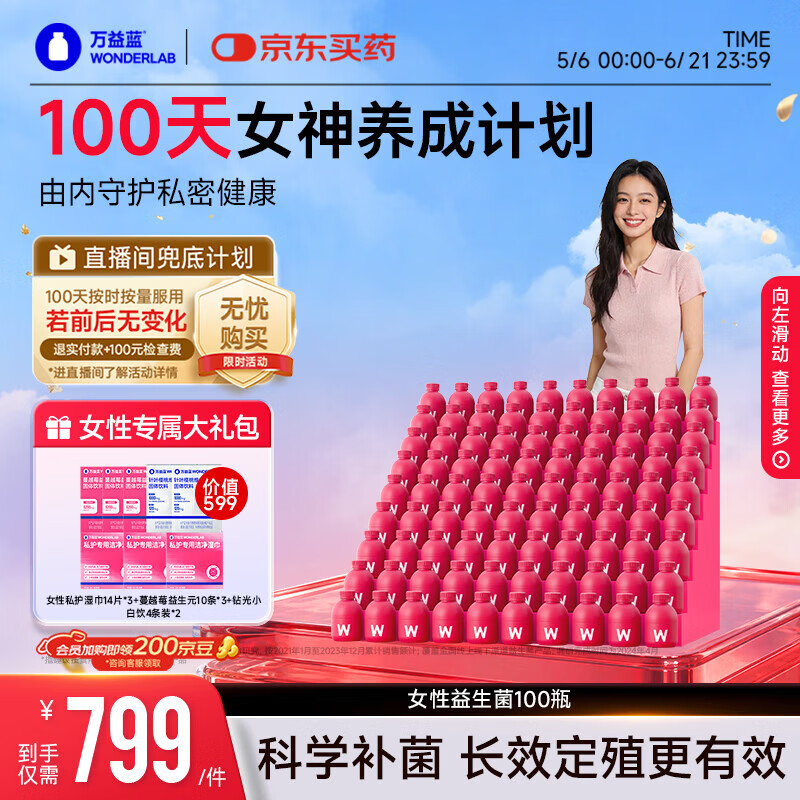 万益蓝WonderLab蔓越莓女性益生菌100瓶女性妇科调理炎症私处孕妇益生菌