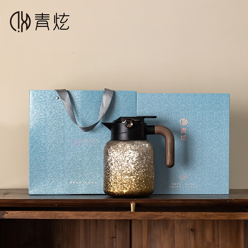 青炫纯钛焖茶壶家用保温壶老白茶专用闷茶壶便携闷泡壶高端礼品装 年轮焖茶壶(銮金1600ML)+礼盒