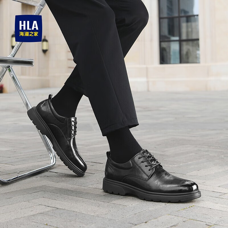 海澜之家(HLA)皮鞋男2026夏季新款透气商务正装德比鞋休闲英伦风结婚新郎男鞋 黑色-增高(HAAPXM1EBH090) 40 (偏大一码,拍小一码)