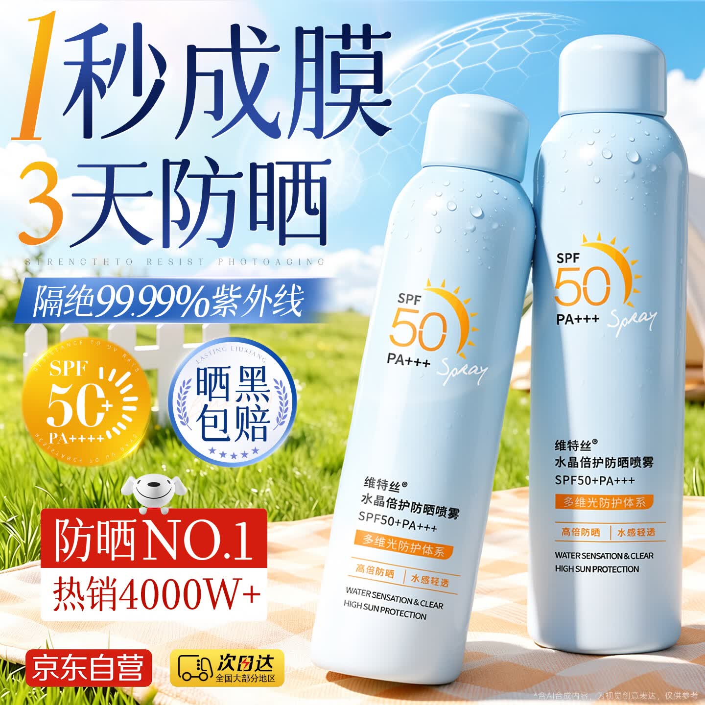 维特丝防晒喷雾霜男女士高倍防水防汗持久防紫外线大人小孩户外SPF50+