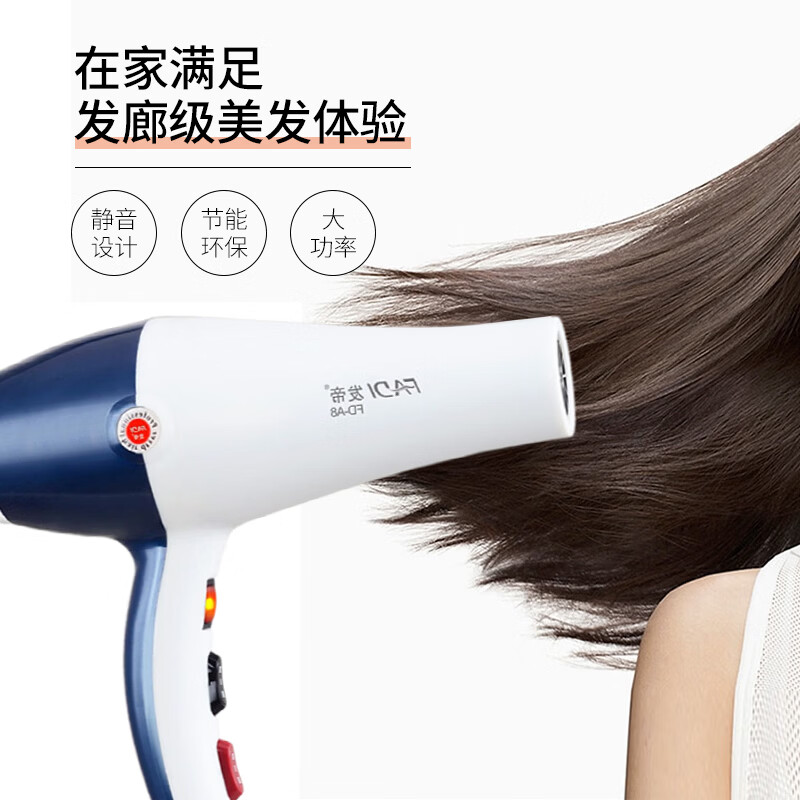 发帝A8吹风机大功率恒温变频不伤发理发店大风力美发发型师专用吹风筒 蓝白色