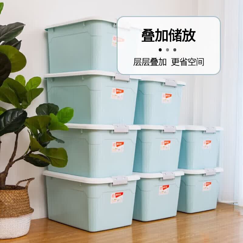 禧天龙加厚收纳箱大号强韧性塑料衣物书籍零食整理箱储物箱55升 樱草蓝3个 57.8*43.3*33.3cm 升级新材料 实测不虚标