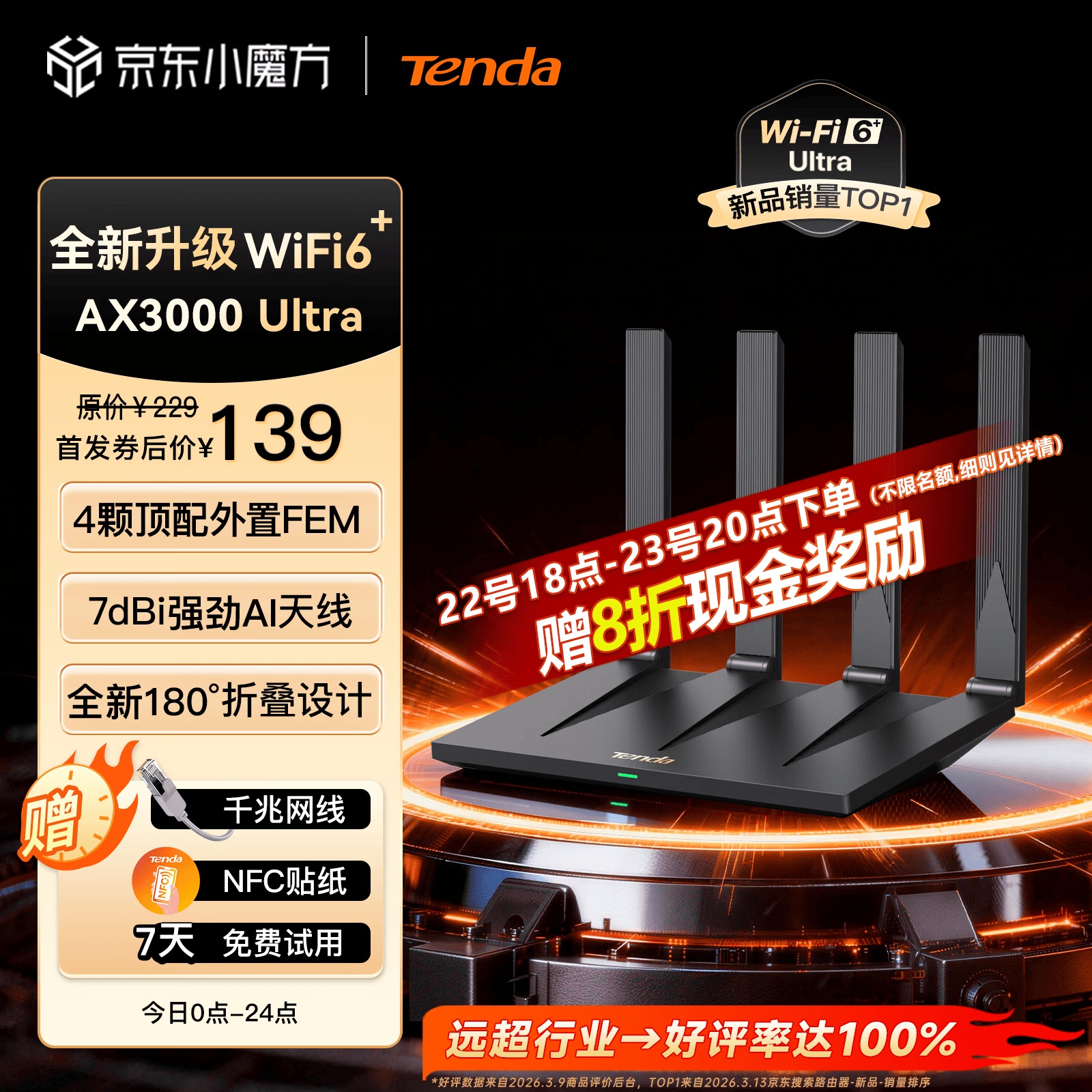 Tenda腾达路由器WiFi6+【泰山AX3000 Ultra】千兆穿墙王信号放大器增强无线家用甄选高配芯片AX12 Pro