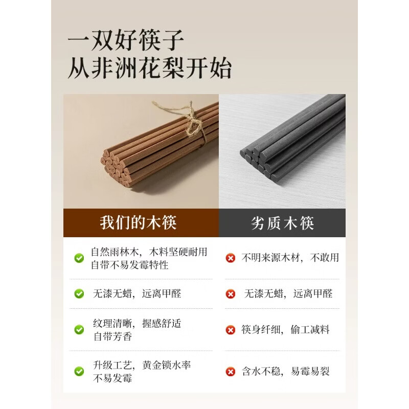 双枪(Suncha)非洲进口高档花梨木筷儿童筷家用木筷子无漆无蜡原木筷实木筷S 【非洲进口无漆无蜡】花梨木筷10双装+1双儿童筷