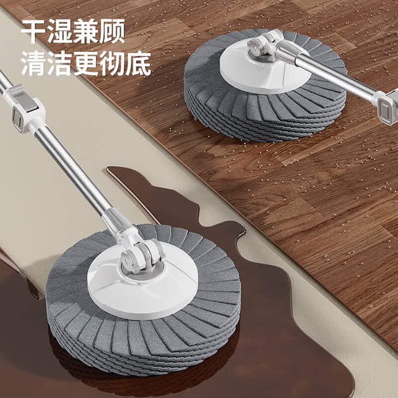太太乐旋转拖把家用一拖净免手洗2026拖把带桶一套拖布干湿两用拖 白灰色加厚旋转拖把布头款共3布